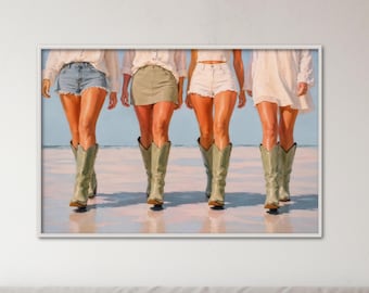Coastal Cowgirl Green Boots Printable Poster, Sage Green 4 Girls, Dorm Room Wall Art Decor, Digital Download Print