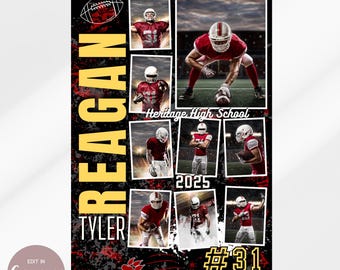 Football Homecoming Poster: 9 Photo Collage, Senior Night Design (Canva Template, Digital Download)