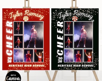 Cheer Poster Editable Canva Template, Cheerleader Picture Photo Collage Customizable Sign Design Cheerleading Senior Night Instant Download