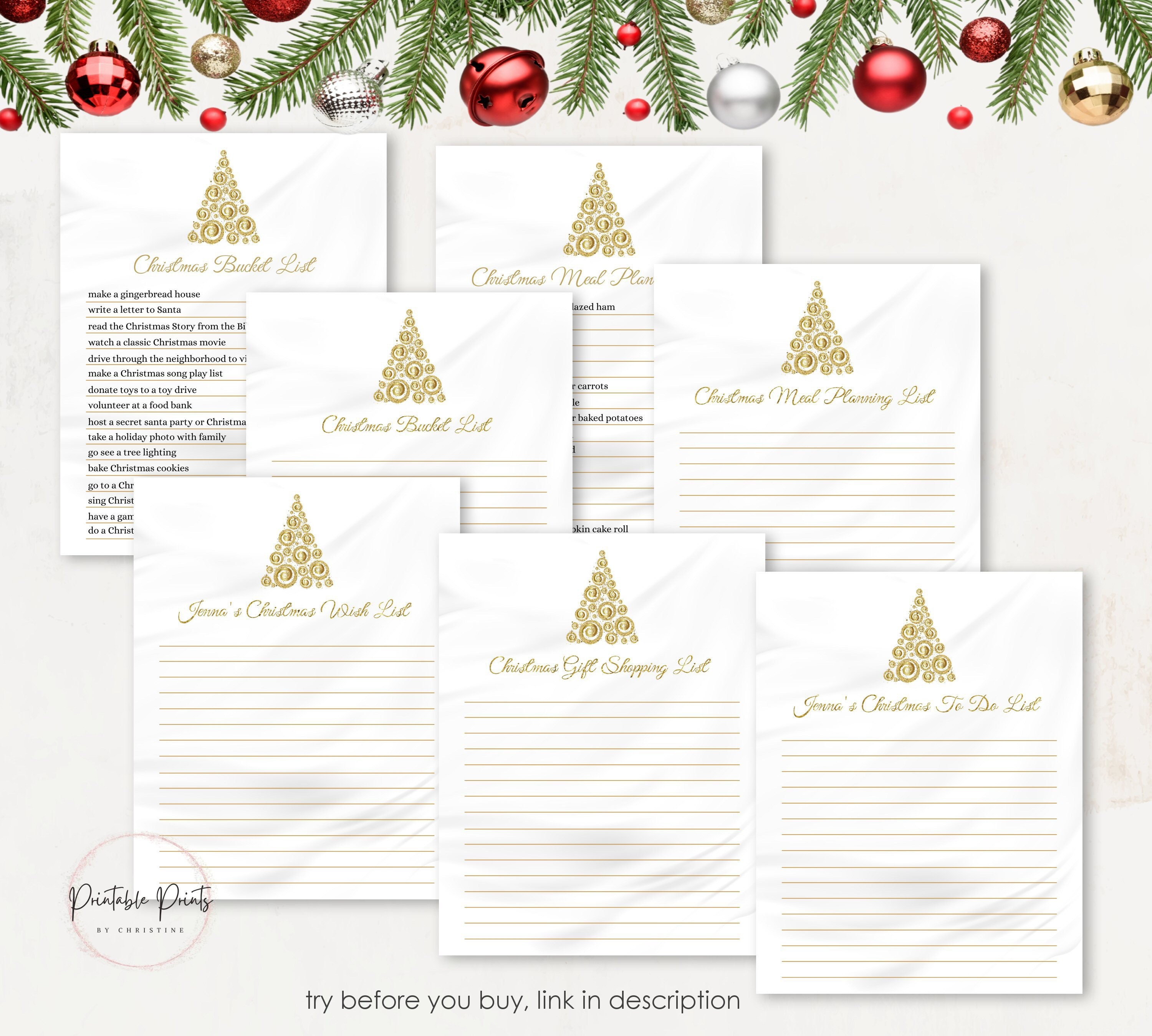 Christmas List Bundle Printable Templates Adult Wish List - Etsy