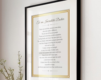 Thank You Doctor Gift: Custom Keepsake Saying, Printable Print Digital Download, card or sign