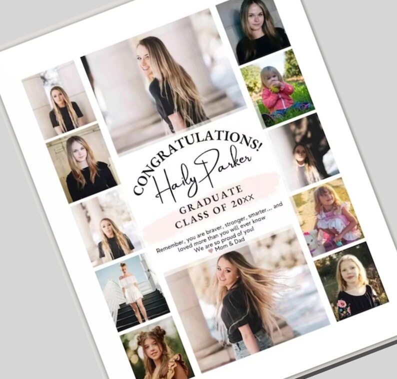 YEARBOOK AD Template, Edit with CANVA, Full Page, Editable Layout, Minimalist 12 photos Senior Graduate 8.5x11 inch High School Grad image 9