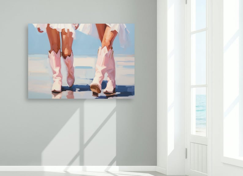 Küsten Cowgirl druckbare Poster, Stiefel trendige, Preppy Cowgirl Wohnheim Zimmer Wand Kunst, Girly digitaler Download ästhetische blau rosa Bild 2