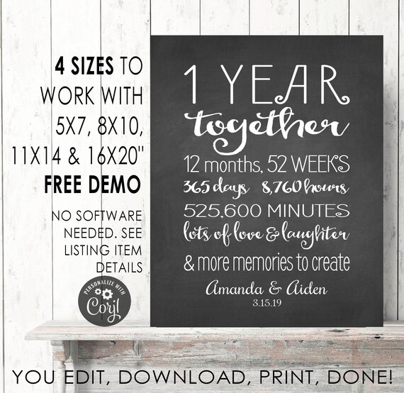 1 Year Together Anniversary Sign Editable Printable Instant Etsy 1 Year Together Anniversary Sign Editable Printable Instant Etsy