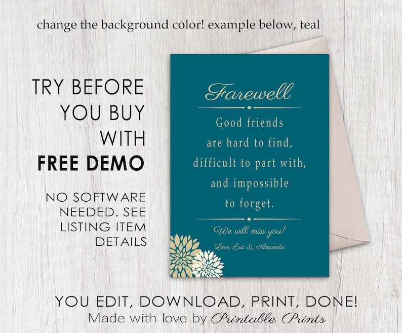 farewell card personalized editable goodbye card or sign