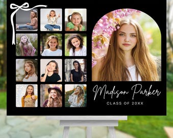 Examensfotocollage, Canva-mall för grundskolan/gymnasiet, redigerbar anpassad festdekor, direktnedladdningsbar design, personlig utskrivbar affisch