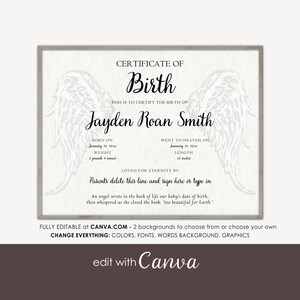 Miscarriage Certificate, Acknowledgment of Life Template, Keepsake ...