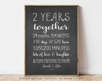 2 Year Anniversary Sign or Card, INSTANT DOWNLOAD PRINTABLE,  Boyfriend Gift, Poster Digital File, Boyfriend / Girlfriend Gift Idea