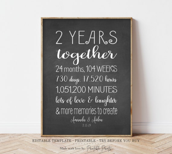 2 Year Anniversary Sign Or Card Instant Download Printable Etsy 日本
