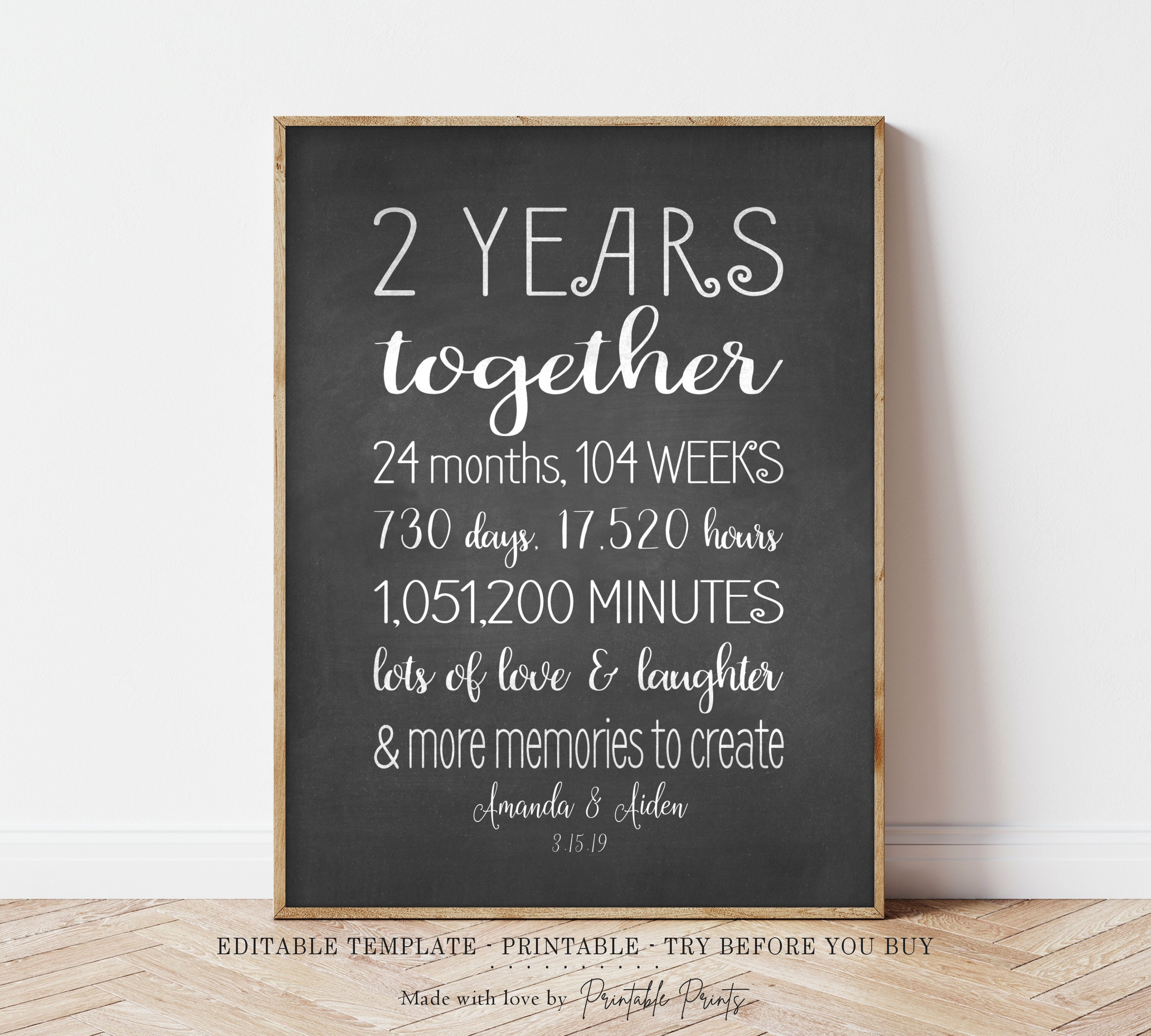 2 Year Anniversary Sign or Card INSTANT DOWNLOAD PRINTABLE - Etsy