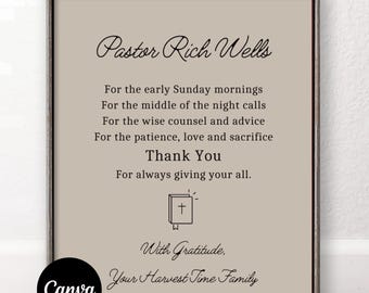 PASTOR Thank you Gift, Church Anniversary Appreciation, Canva Template Personalized Poem, Editable Digital Download Printable Print