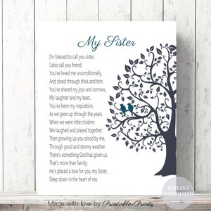 SISTER Birthday GIFT Poem - PRINTABLE Instant Download Gift from Sister Gift  8x10 5x7  A4  11x14  Wall Art  diy Print Christmas