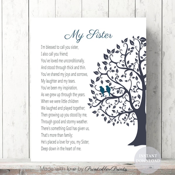SISTER Birthday GIFT Poem - PRINTABLE Instant Download Gift from Sister Gift  8x10 5x7  A4  11x14  Wall Art  diy Print Christmas