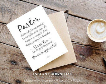 Printable  PASTOR APPRECIATION Card 5x7 CARD Gift for Pastor Thank You  Instant Download White Card Template Jpeg File Quick