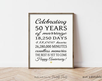 50th ANNIVERSARY PRINTABLE Gift, 50 Years Sign, Golden Anniversary, Parents 50th, Party Decoration Banner Digital File Instant Download