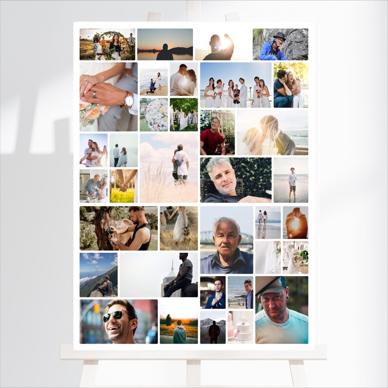 Collage poster canvas sjabloon afdrukbare set van 3, foto's toevoegen, welkomstbord, gedenkteken, viering van het leven, gepersonaliseerde posterafdruk afbeelding 6