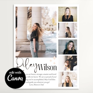 CANVA-sjabloon voor jaarboekadvertentie op volledige pagina, gepersonaliseerde 8,5 x 11 inch senior eerbetoon, afstuderen middelbare school, aangepaste fotocollage modern meisje