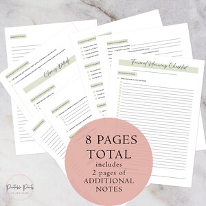 May include: A printable funeral planning checklist with 8 pages total, including 2 pages of additional notes. The checklist is designed to help plan a funeral, including funeral arrangements, immediate actions, legal and administrative tasks, closing details, and floral arrangements.
