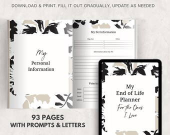 End of Life Planner Printable: Legacy Organizer, Funeral Planning eBook (PDF Download, 93 Pages)