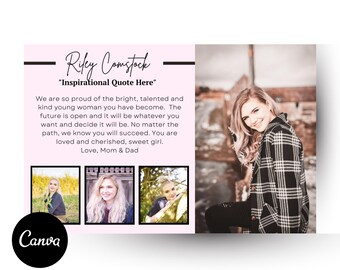 Canva YEARBOOK AD Template, Half Page Layout, 2026 You edit 4 Photo Collage Custom Colors Senior Graduate High School Editable Template