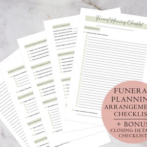 PLANIFICACIÓN FUNERARIA, Lista de verificación para planificación funeraria, Planificación de eventos, Arreglos para celebraciones de vida, Lista de verificación legal, Planificador imprimible en PDF