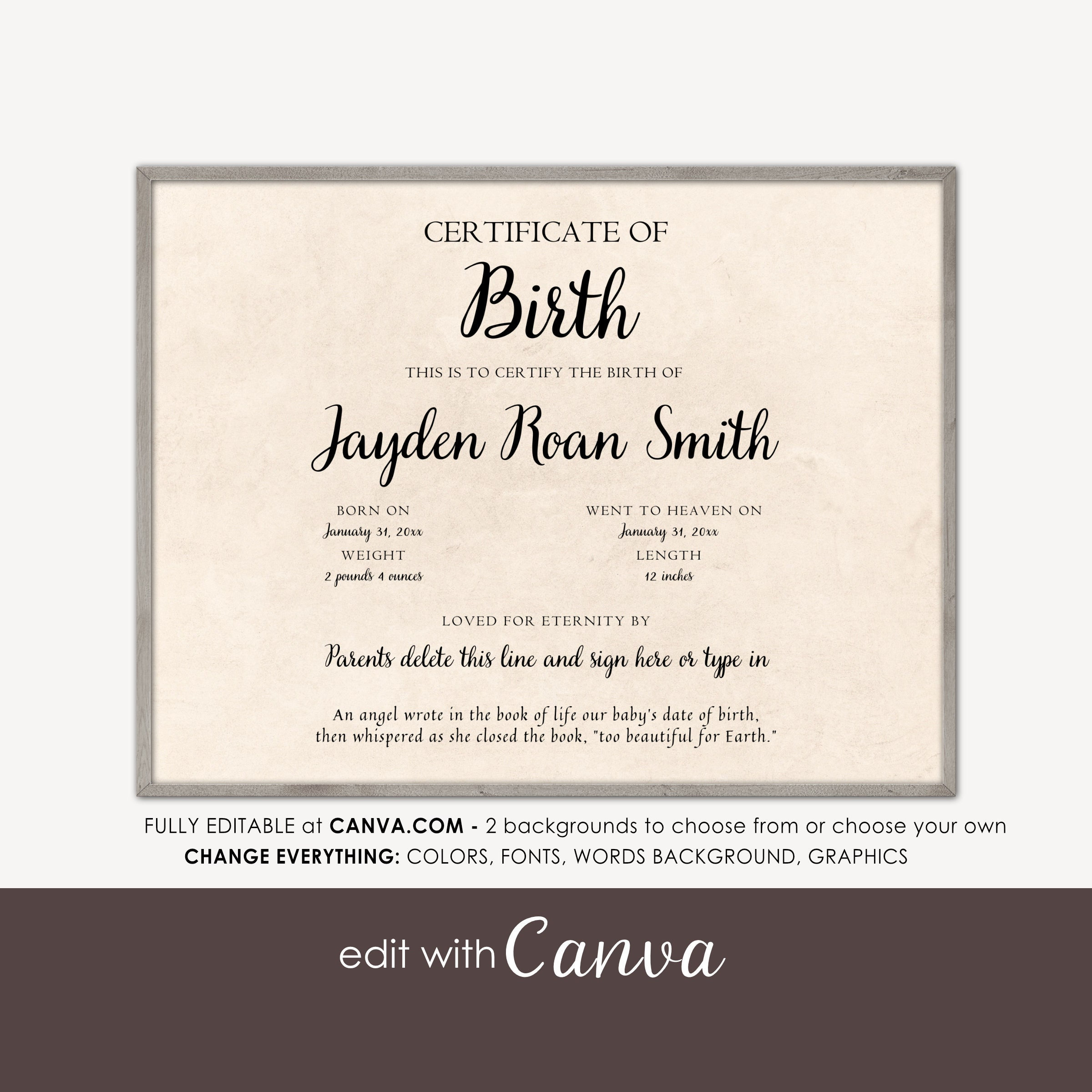 Baby Death Certificate Template