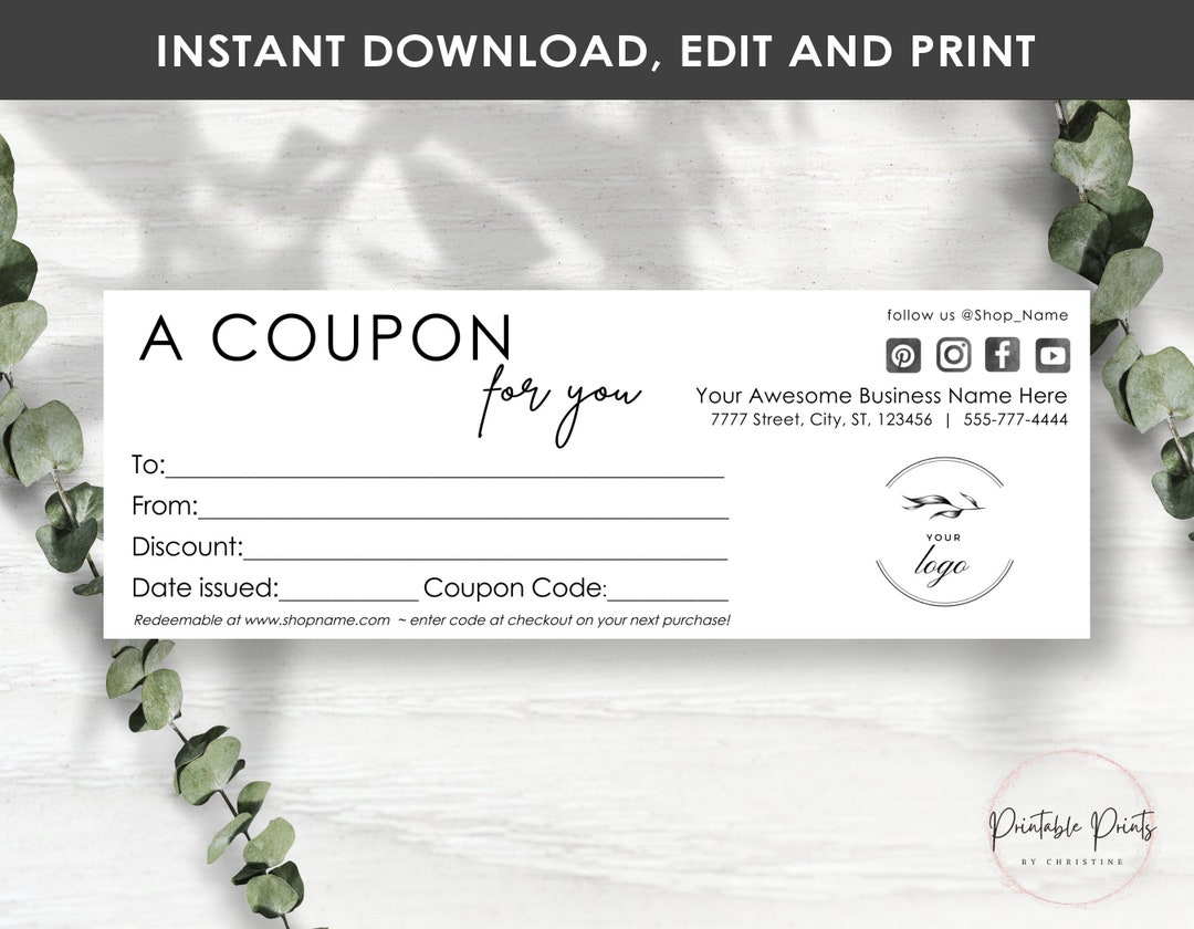 Minimalist COUPON Template, Editable Printable Coupons for Your