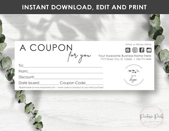 Printable Business Coupon Template, Simple Business Card Size, Card Stock,  Kraft Paper, Avery Business Card, Editable PDF Instant Download -   Singapore