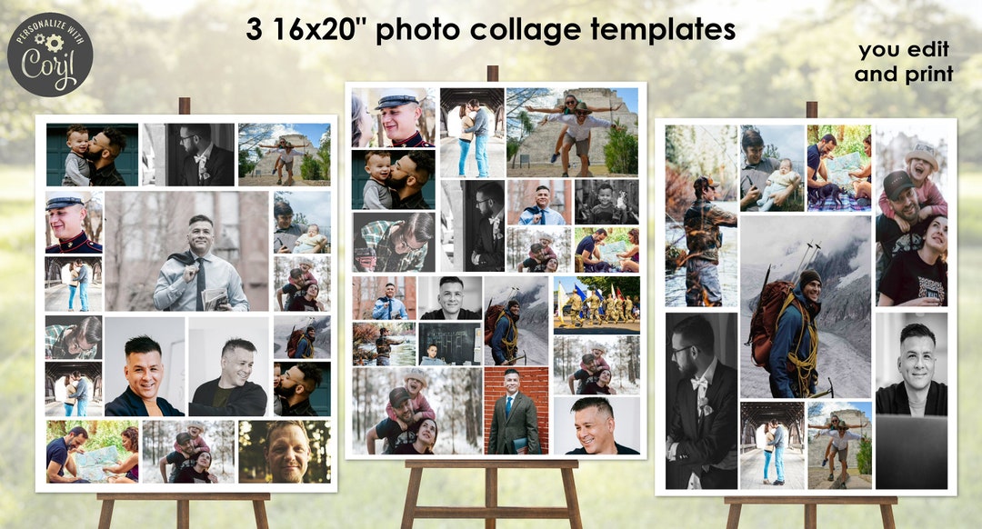 PHOTO COLLAGE TEMPLATE 16x20 Set of 3 Bundle Editable Template