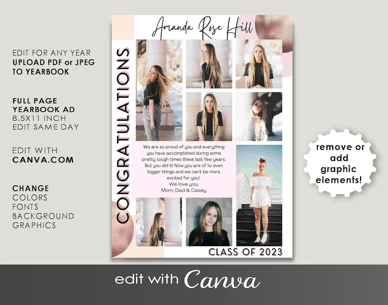 CANVA YEARBOOK AD Template Full Page Editable Layout Senior Etsy