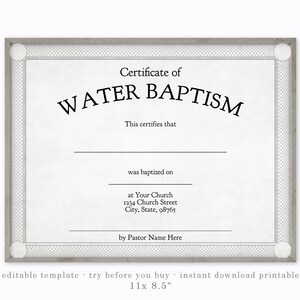 Baptism Certificate Printable Blank Editable Template Classic Style