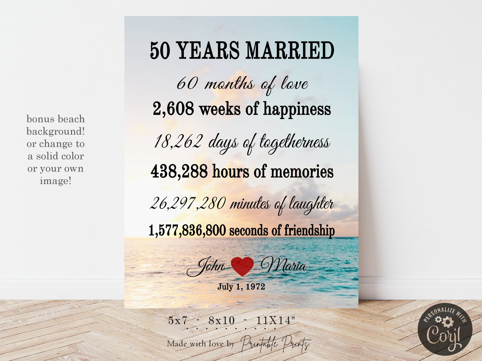 EDITABLE 50th ANNIVERSARY Gift Printable Print Template - Etsy