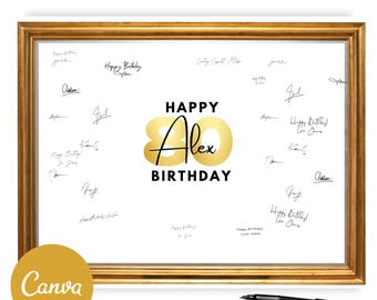 80th Birthday Canva  Guestbook Signature Board for Signing, Alternative Guestbook, Template Printable Print, Party Happy Birthday 80 Poster