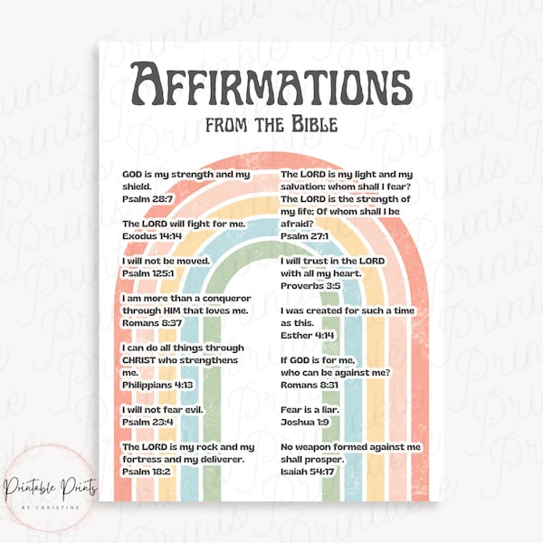 Boho Rainbow Trendy Affirmations Printable Prints, Bible Verse Art, Retro Vintage AFFIRMATION WALL ART, Positive Affirmations, Digital Art