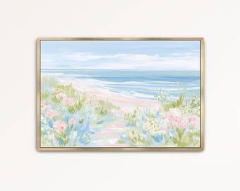 Coastal Landscape Pastel Wall Art, Printable Print, Blush Pink Blue, Watercolor Painting, Instant Download Large Poster