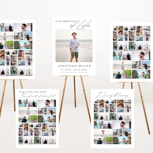 Funeral Welcome Signs Photo Kit  Photo Collage Set CANVA Templates Bundle 16X20 24X36 Minimalist Celebration of Life for Man  Woman + BONUS
