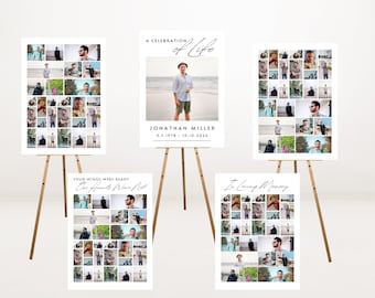 Beerdigung Willkommen Schilder Foto Kit Foto Collage Set CANVA Vorlagen Bundle 16X20 24X36 Minimalistisch Feier des Lebens für Mann Frau + BONUS