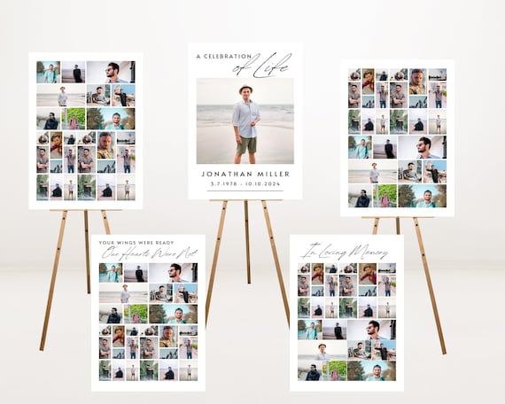 Funeral Welcome Signs Photo Kit  Photo Collage Set CANVA Templates Bundle 16X20 24X36 Minimalist Celebration of Life for Man  Woman + BONUS