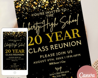 Class Reunion Invitation Template,  Text Message, Edit Canva, Instant Download, High School College Custom Printable Digital Invite
