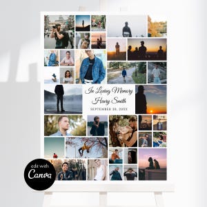 Collage poster canvas sjabloon afdrukbare set van 3, foto's toevoegen, welkomstbord, gedenkteken, viering van het leven, gepersonaliseerde posterafdruk afbeelding 3