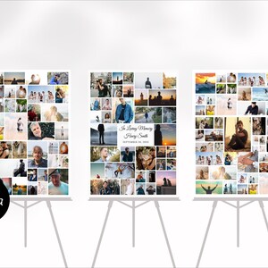 Collage poster canvas sjabloon afdrukbare set van 3, foto's toevoegen, welkomstbord, gedenkteken, viering van het leven, gepersonaliseerde posterafdruk afbeelding 2