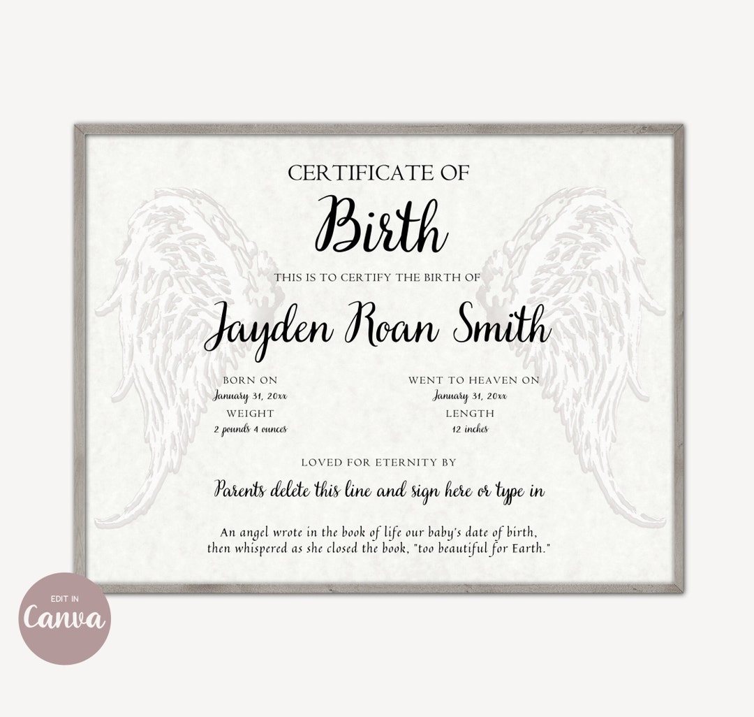 Loss of Baby Certificate of Life Template Edit With CANVA, Miscarriage Loss of Baby Certificate of Life Template Edit With CANVA, Miscarriage