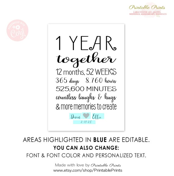 1 Year Anniversary Sign Editable Personalize With Names Etsy