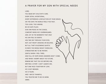 Special Needs, A Prayer for My Son,  Printable Wall Art, Christian Mom Poem, Special Needs Mother Gift, Faith-Based Digital Download