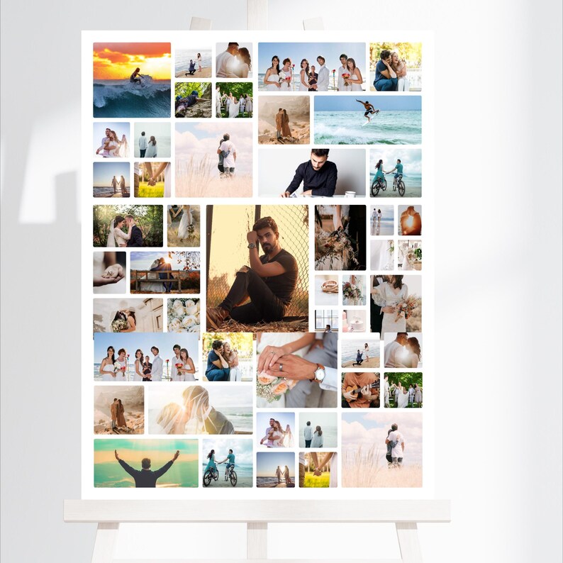 Collage poster canvas sjabloon afdrukbare set van 3, foto's toevoegen, welkomstbord, gedenkteken, viering van het leven, gepersonaliseerde posterafdruk afbeelding 4
