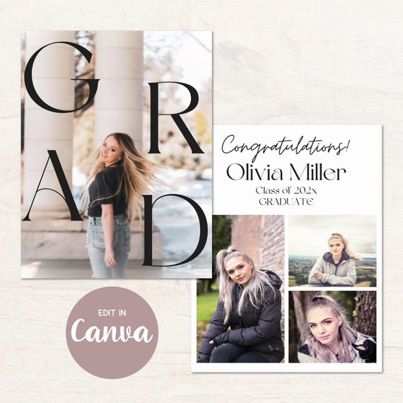 GRADUATION ANNOUNCEMENT, Canva Template, Personalized Editable Instant Download Modern Grad Card With Photos Front Back - Etsy GRADUATION ANNOUNCEMENT, Canva Template, Personalized Editable Instant Download Modern Grad Card With Photos Front Back - Etsy