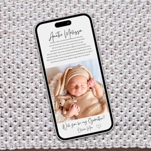 Godmother Propose Minimalist Photo CANVA Template, Personalized Editable with Poem SMARTPHONE Text Godparent Poem, Will you be my Godmother