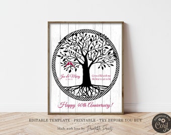 40th ANNIVERSARY Gift, PRINTABLE Print, Editable Sign, Personalized, You Edit and Print - Ruby Anniversary, Tree of Life,  Birds, Parents