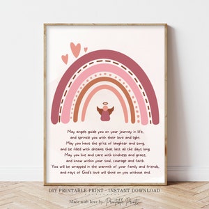 Baby Girl Blessing, Boho Rainbow Angel, May Angels Guide You Poem, Baptism Gift, Dedication Gift from Godparent, Printable Print