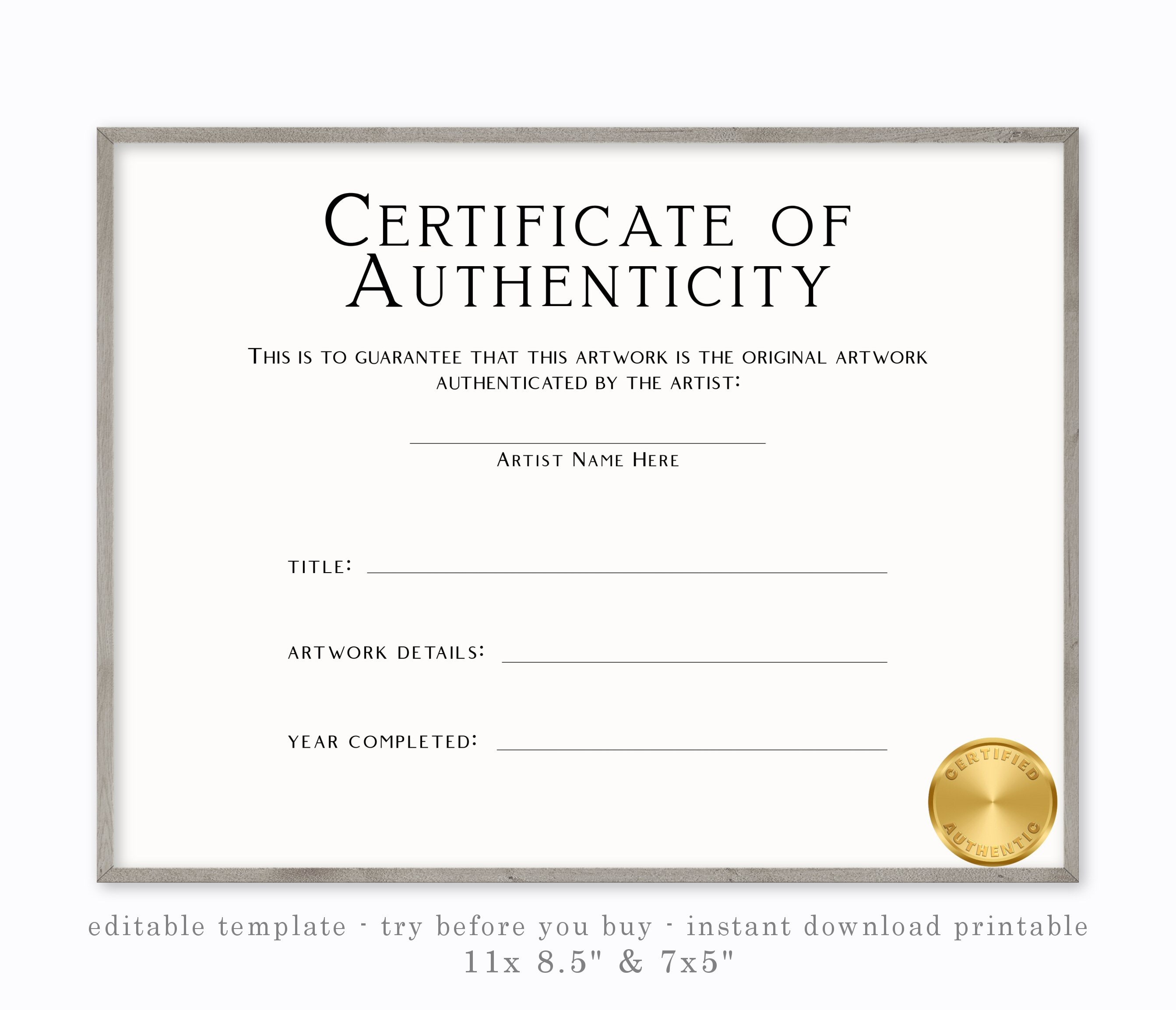 Authenticity Certificate Template – GraphicsFamily